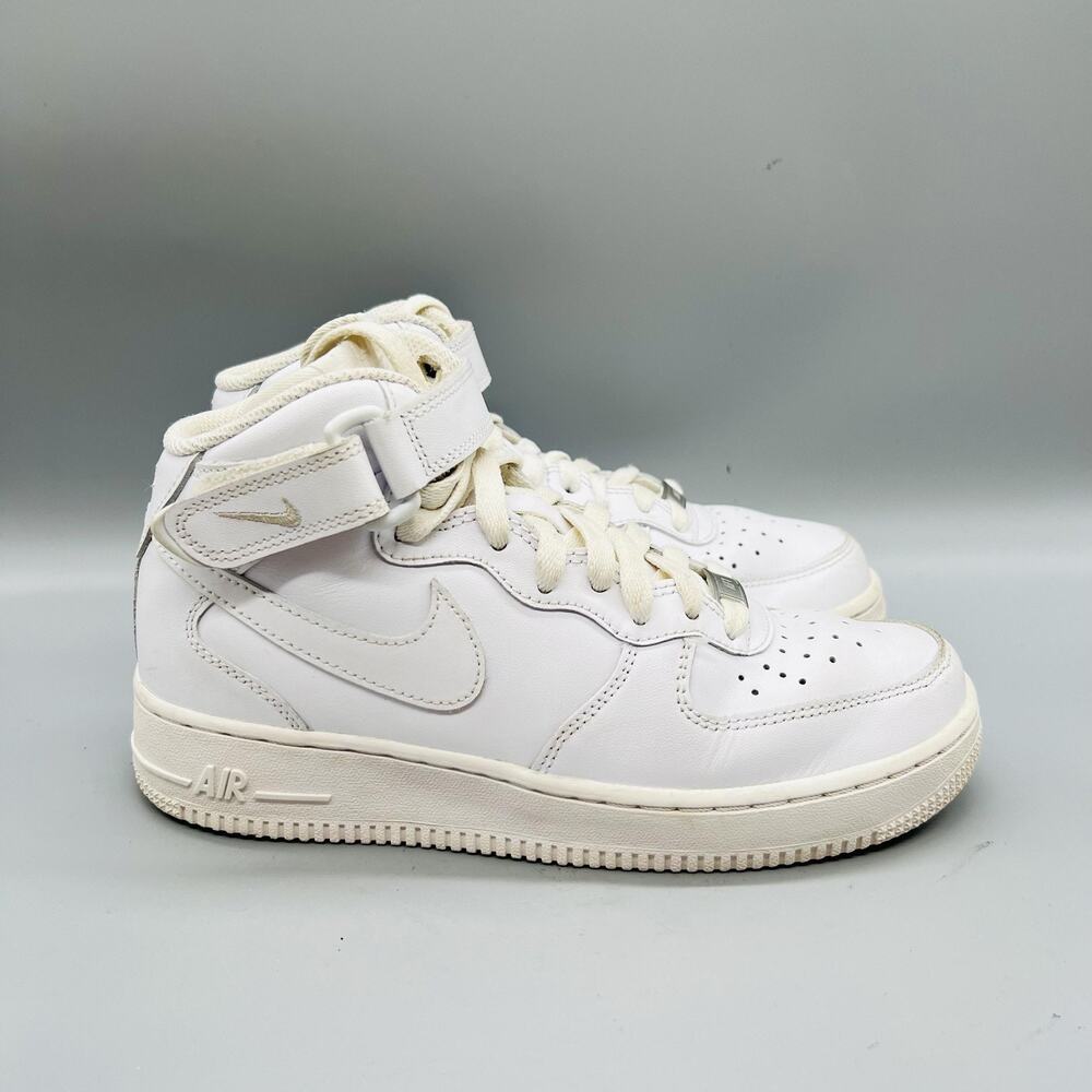 Nike Shoes Womens 7.5 White Leather Air Force 1 Mid Top Sneakers Comfort Casual
